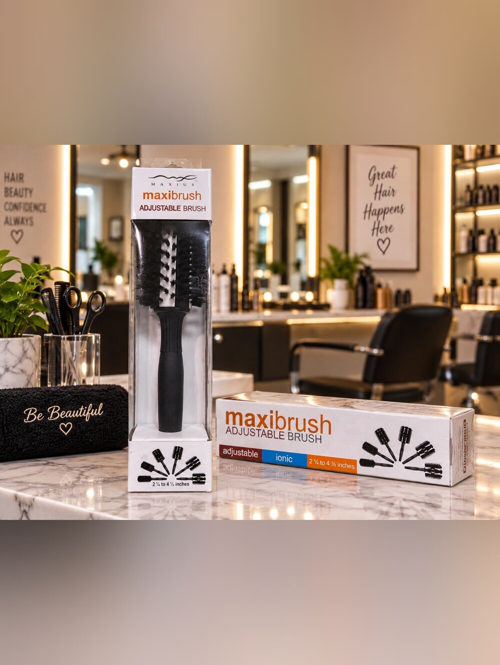 Maxibrush Adjustable Black Round Brush for Women Grooming